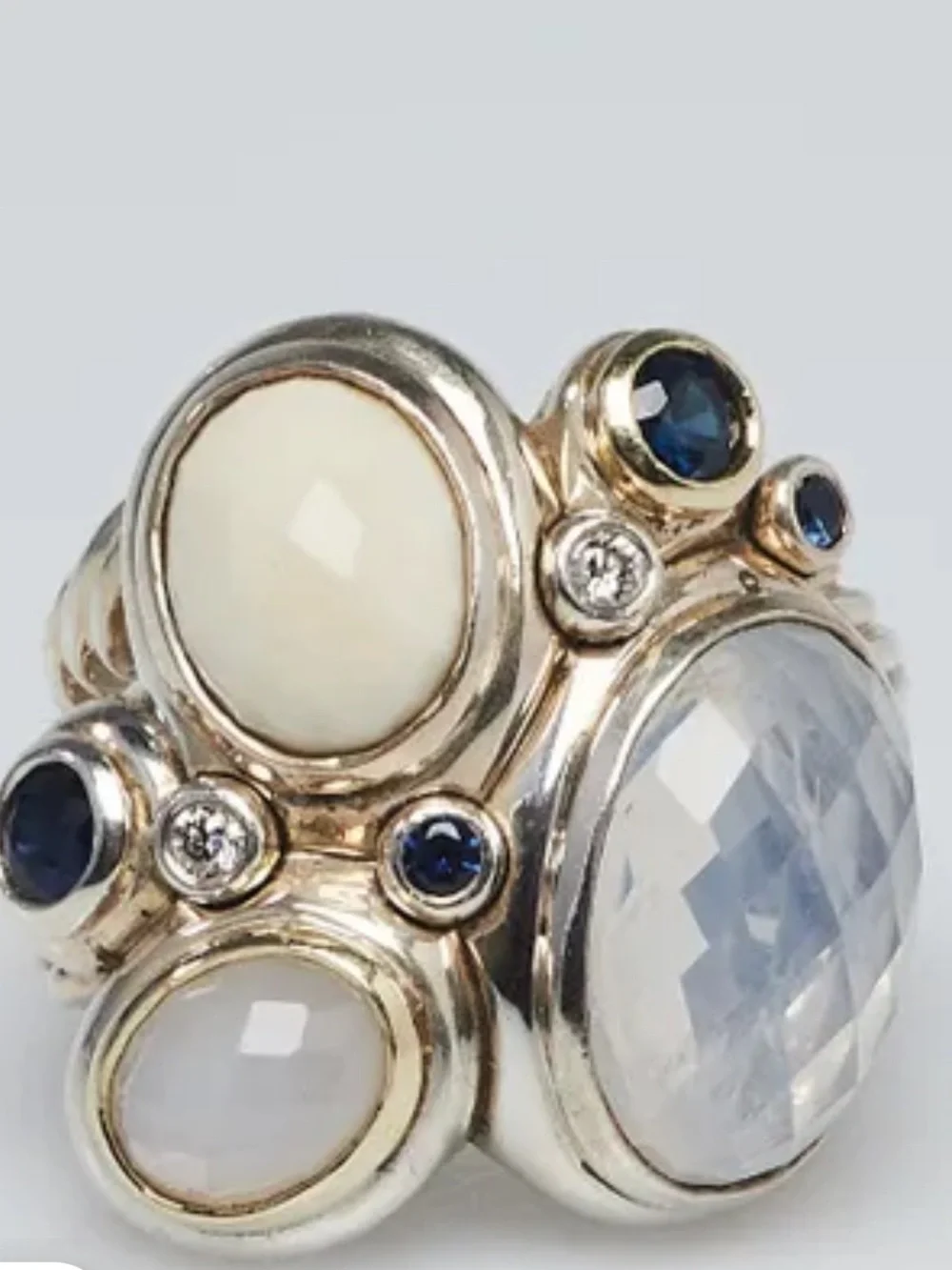David Yurman | Ring | Sterling Silver Multi-Stone Oval Mosaic Ring with Diamonds - Picture 3 of 14